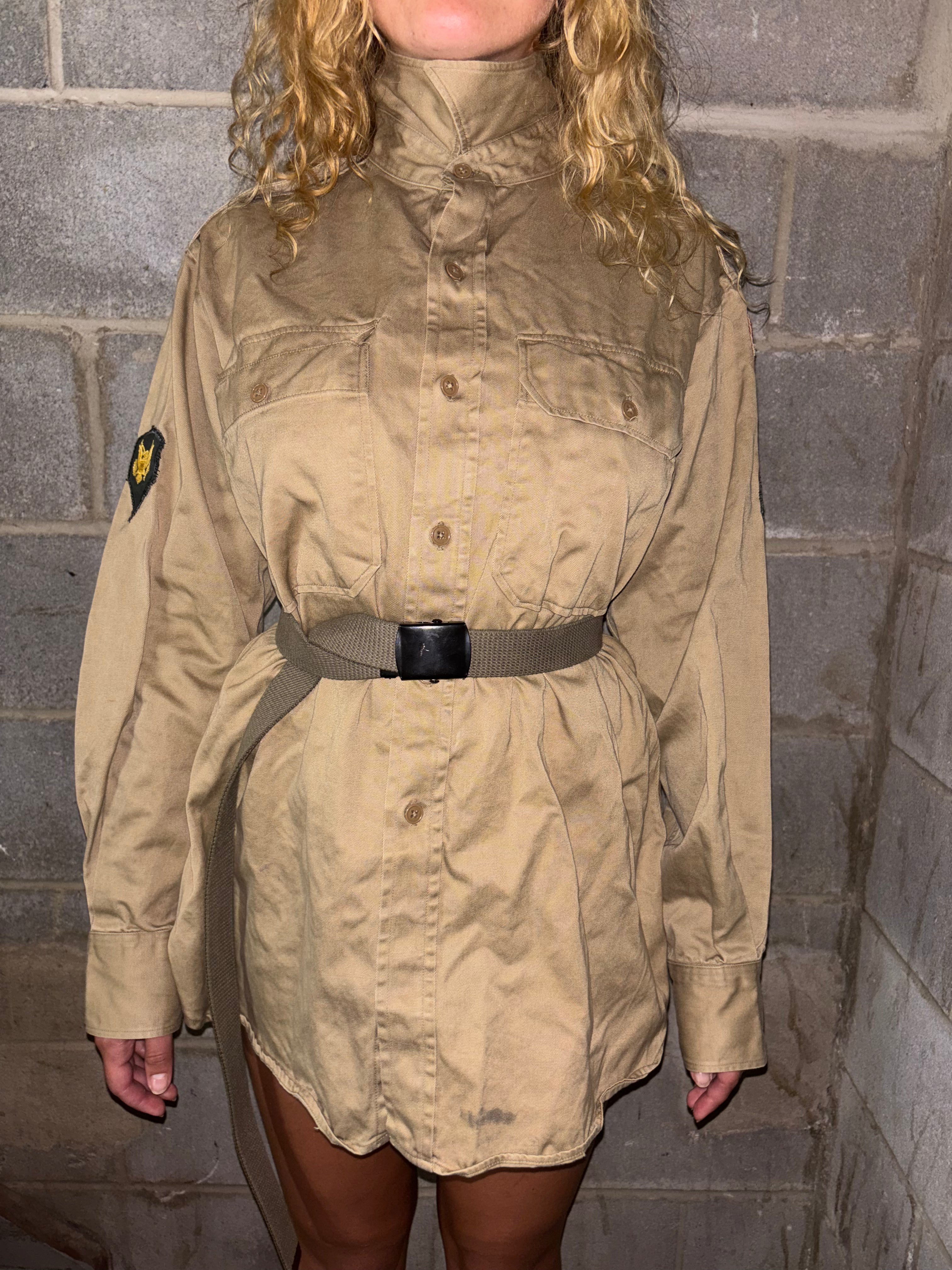 1950's US Army Khaki Dress Shirt, Patched