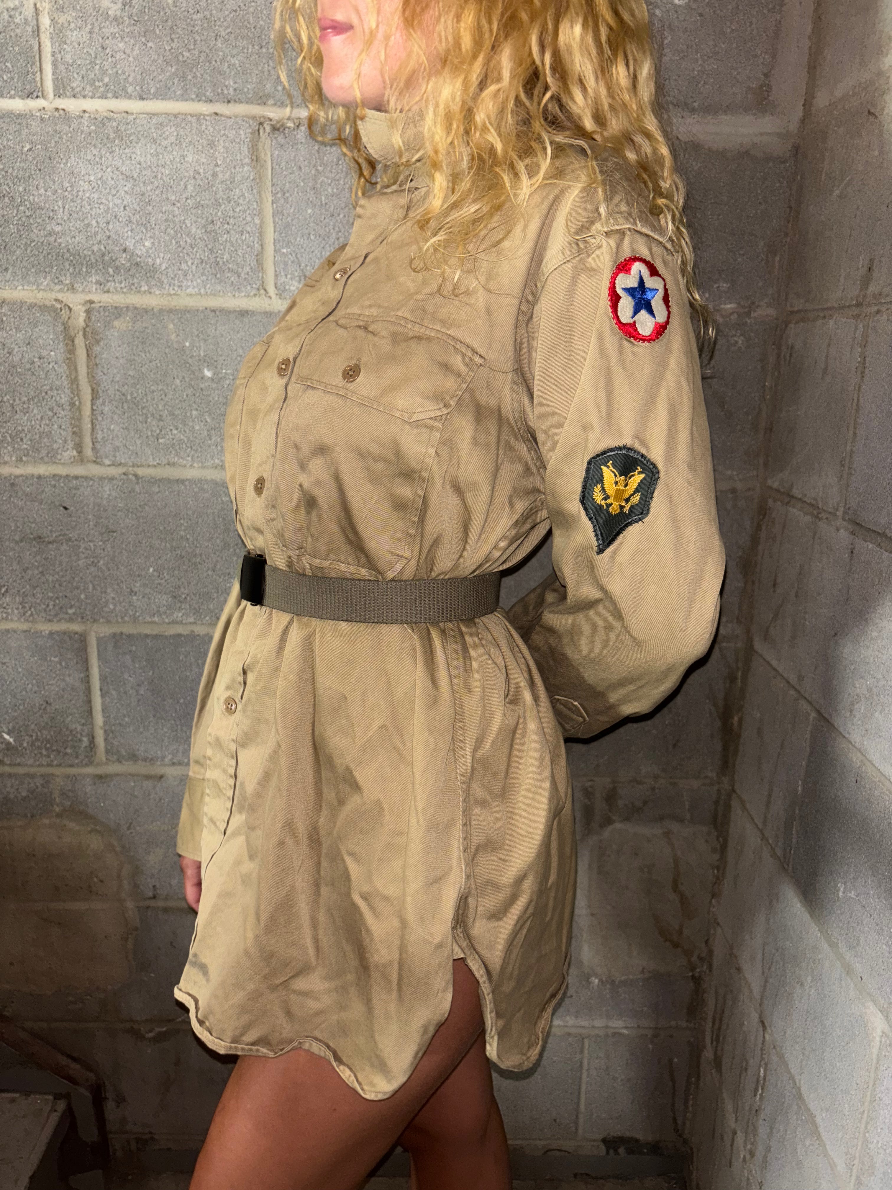 1950's US Army Khaki Dress Shirt, Patched